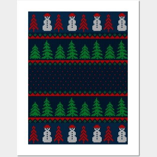 Ugly Christmas Sweater Snowman and Trees Posters and Art